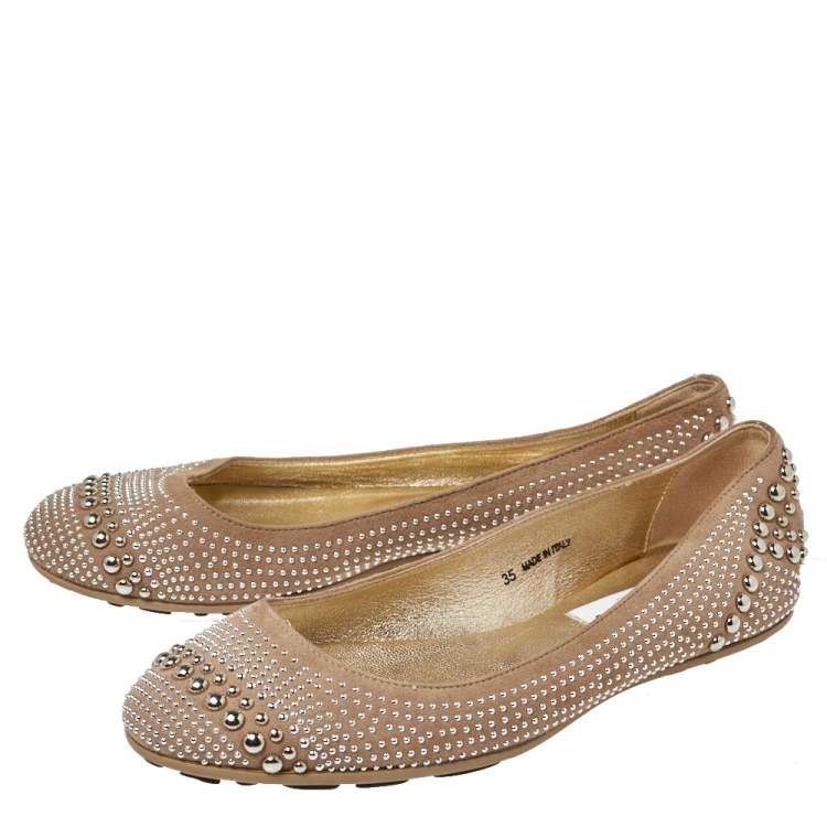 Pre Owned Jimmy Choo Black Suede Welda Studded Ballet Flats Size 35