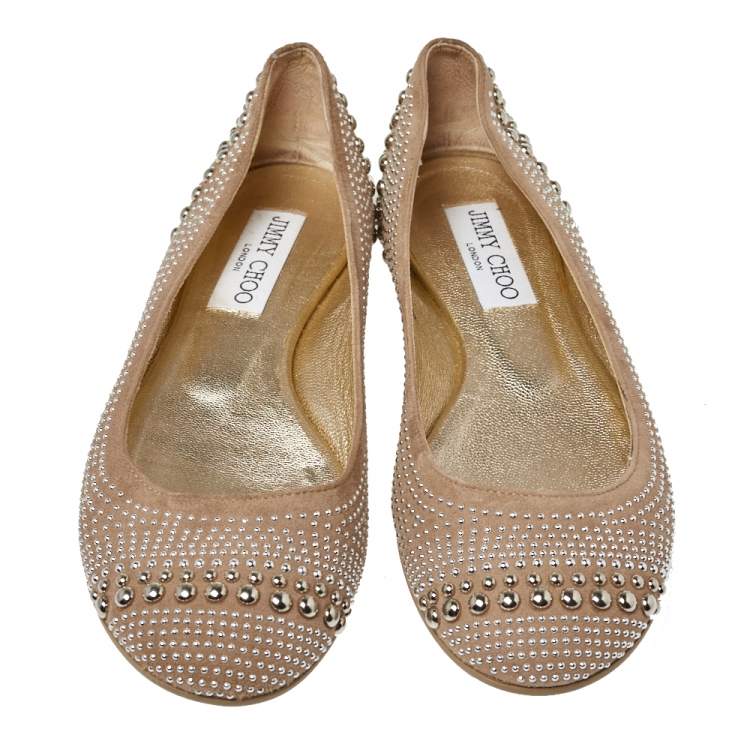 Pre Owned Jimmy Choo Black Suede Welda Studded Ballet Flats Size 35