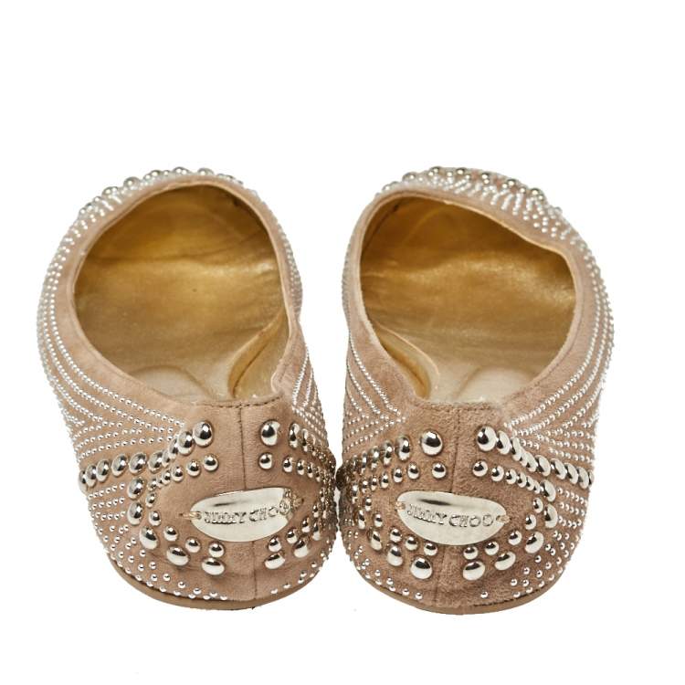 Pre Owned Jimmy Choo Black Suede Welda Studded Ballet Flats Size 35