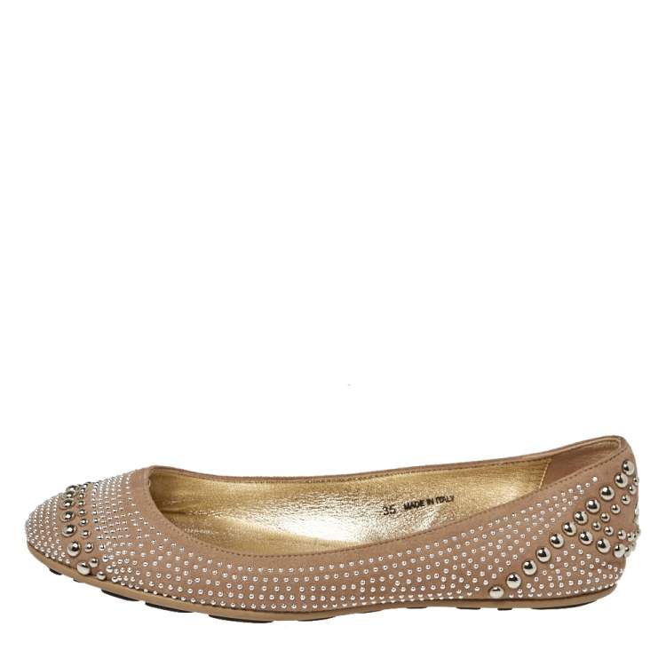 Pre Owned Jimmy Choo Black Suede Welda Studded Ballet Flats Size 35