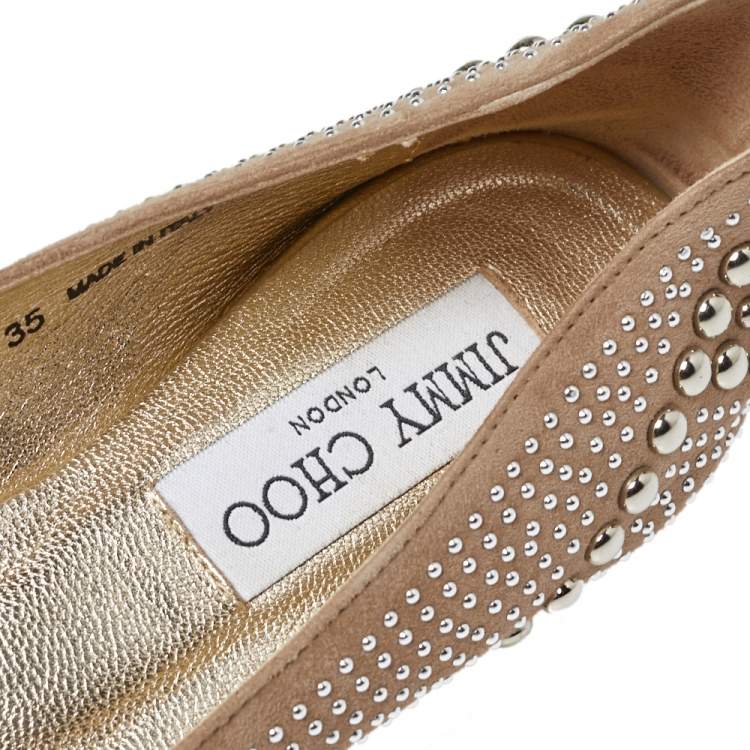 Pre Owned Jimmy Choo Black Suede Welda Studded Ballet Flats Size 35