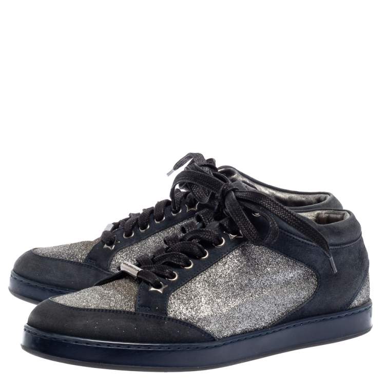 Pre Owned Jimmy Choo Blue Glitter And Suede Miami Low Top Sneakers Size 38