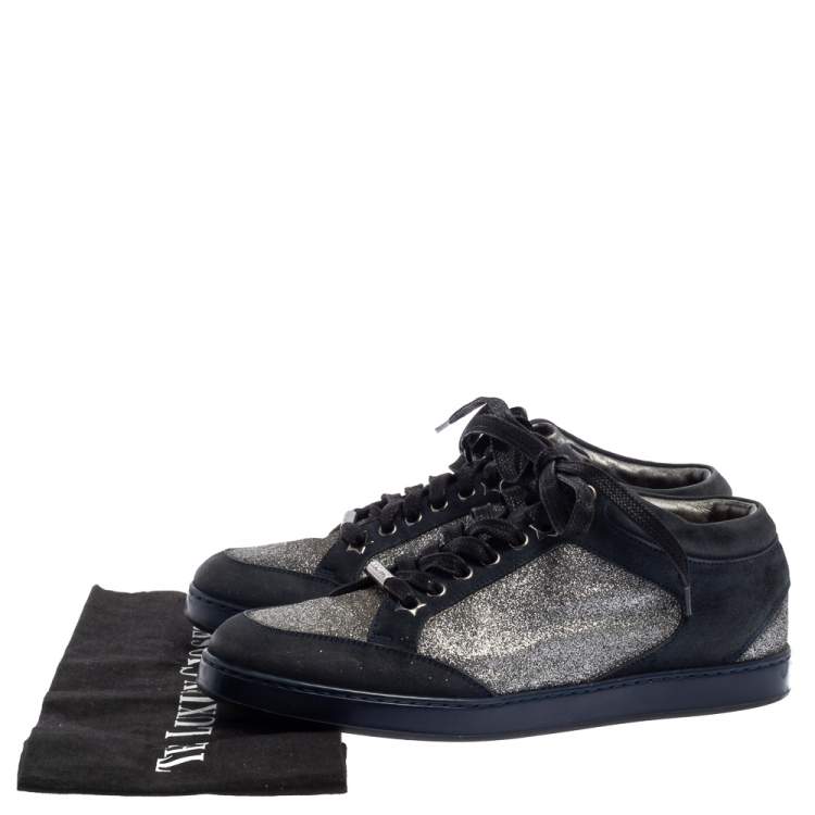 Pre Owned Jimmy Choo Blue Glitter And Suede Miami Low Top Sneakers Size 38