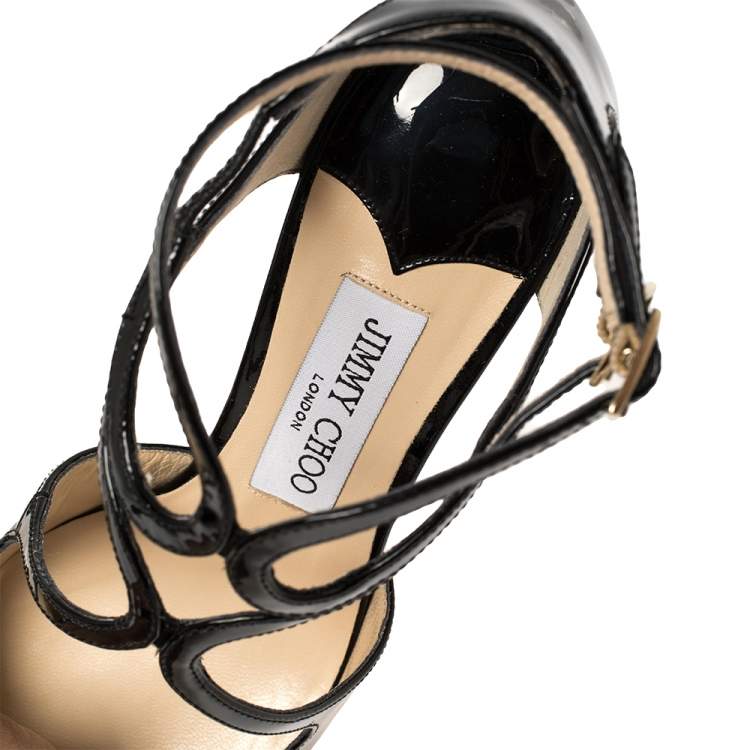 Pre Owned Jimmy Choo Black Patent Leather Lancer Pumps Size 37