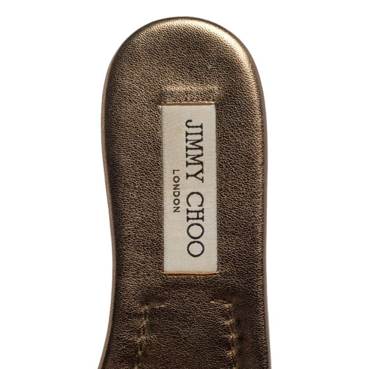 مملوكة مسبقًا Jimmy Choo Metallic Silver/Gold Glitter And Lamé Nanda Flat Slides Size 38.5