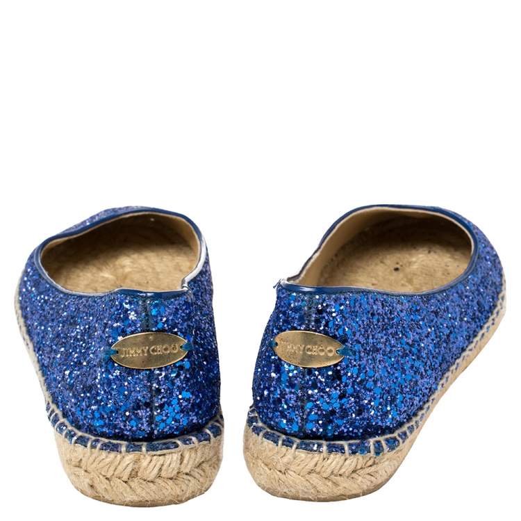 Pre Owned Jimmy Choo Blue Glitter And Patent Leather Espadrilles Size 38.5