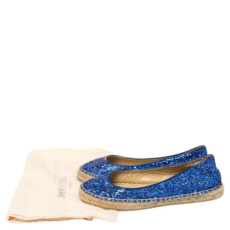 Pre Owned Jimmy Choo Blue Glitter And Patent Leather Espadrilles Size 38.5