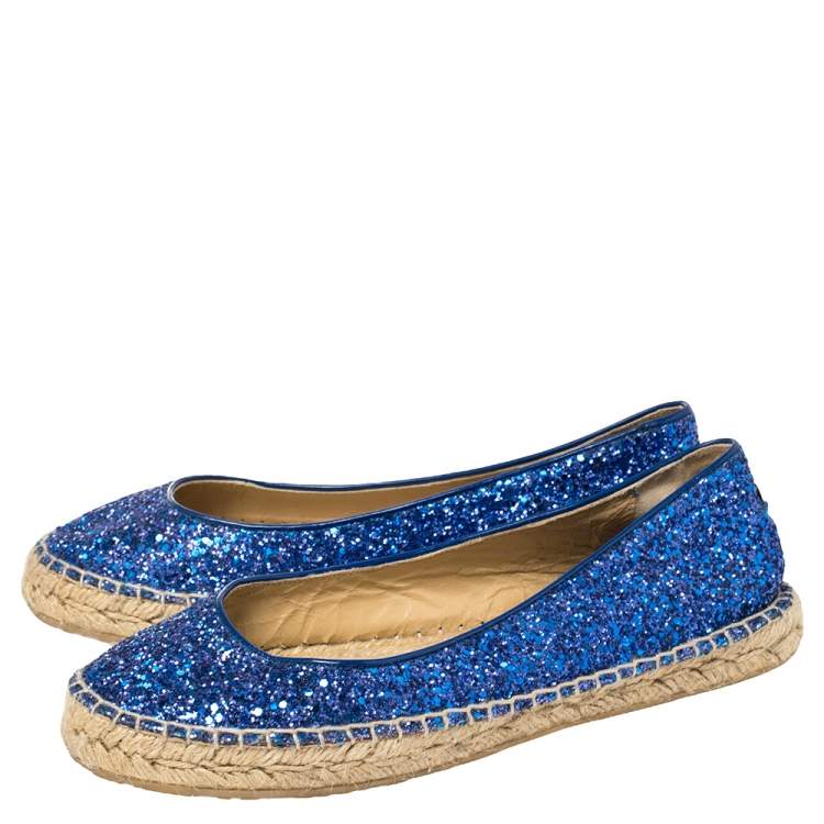 Pre Owned Jimmy Choo Blue Glitter And Patent Leather Espadrilles Size 38.5