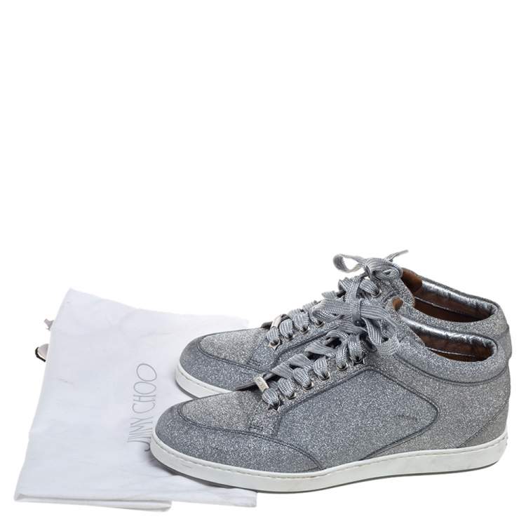 مملوكة مسبقًا Jimmy Choo Metallic Sliver Glitter Miami Low Top Sneakers Size 37