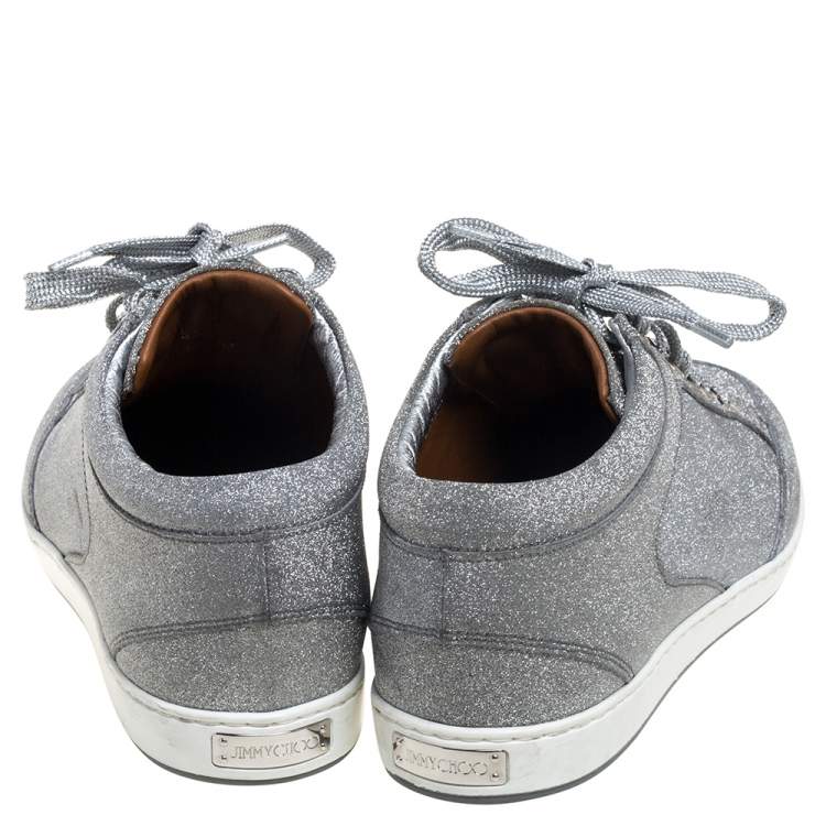 مملوكة مسبقًا Jimmy Choo Metallic Sliver Glitter Miami Low Top Sneakers Size 37
