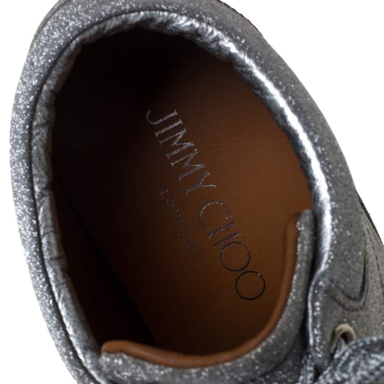 مملوكة مسبقًا Jimmy Choo Metallic Sliver Glitter Miami Low Top Sneakers Size 37