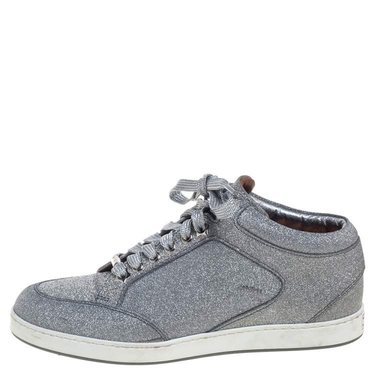 مملوكة مسبقًا Jimmy Choo Metallic Sliver Glitter Miami Low Top Sneakers Size 37