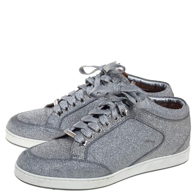 مملوكة مسبقًا Jimmy Choo Metallic Sliver Glitter Miami Low Top Sneakers Size 37