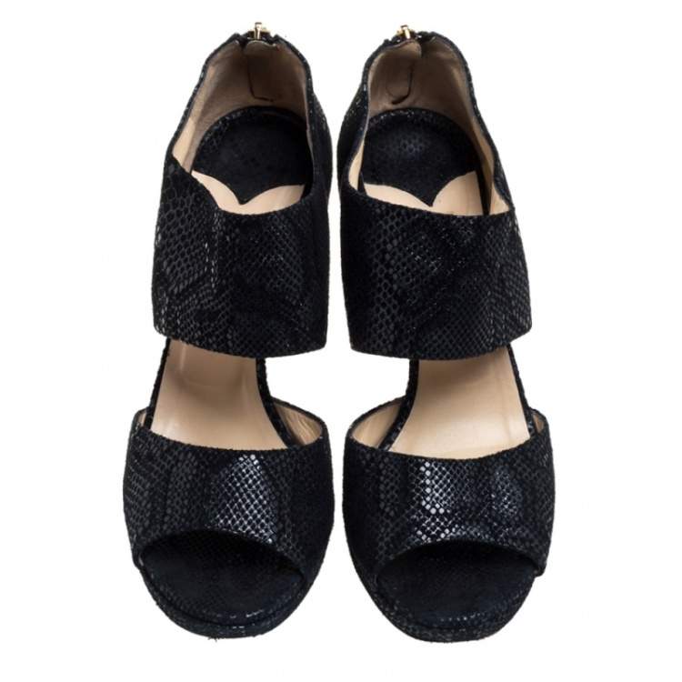 Pre Owned Jimmy Choo Black Textured Suede Private Cuff Sandals Size 39