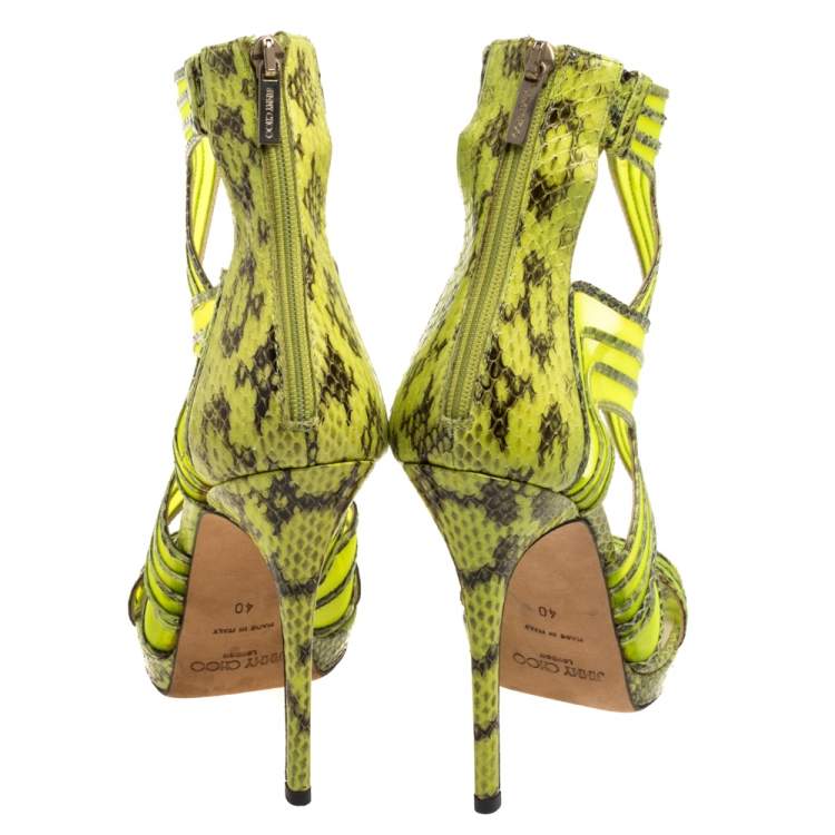 Pre Owned Jimmy Choo Neon Python And Mesh Magnum Sandals Size 40