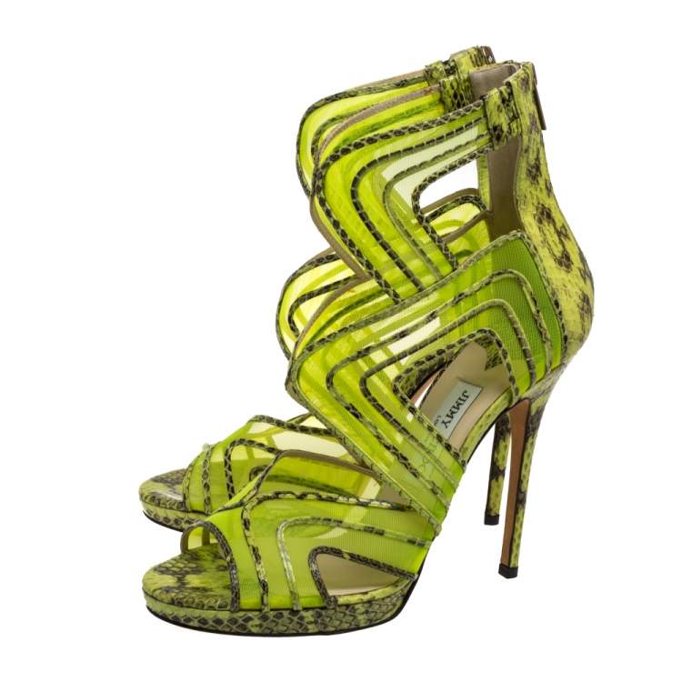 Pre Owned Jimmy Choo Neon Python And Mesh Magnum Sandals Size 40