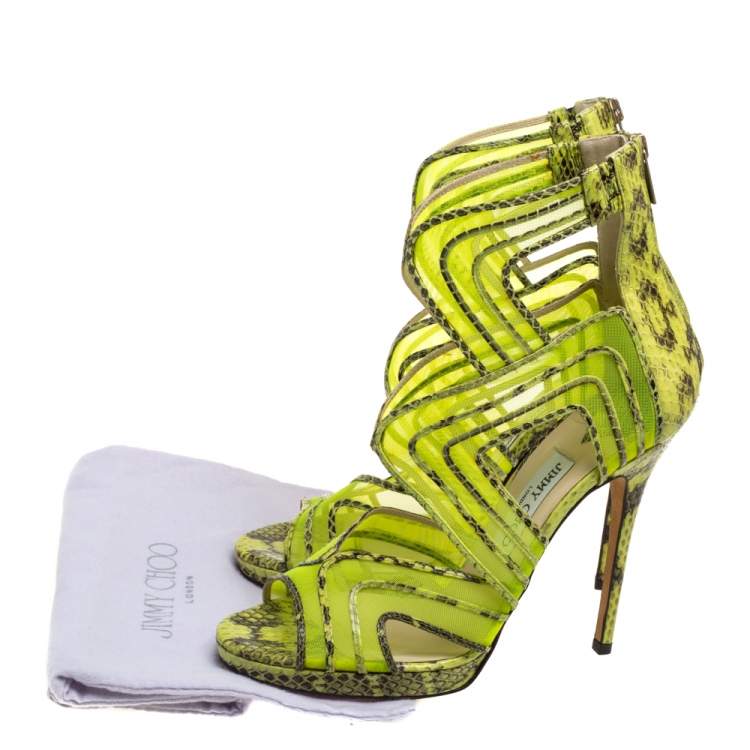 Pre Owned Jimmy Choo Neon Python And Mesh Magnum Sandals Size 40
