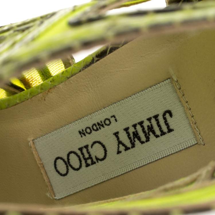 Pre Owned Jimmy Choo Neon Python And Mesh Magnum Sandals Size 40