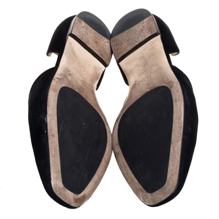 مملوكة مسبقًا Jimmy Choo Black Suede Globe Flats Size 39.5