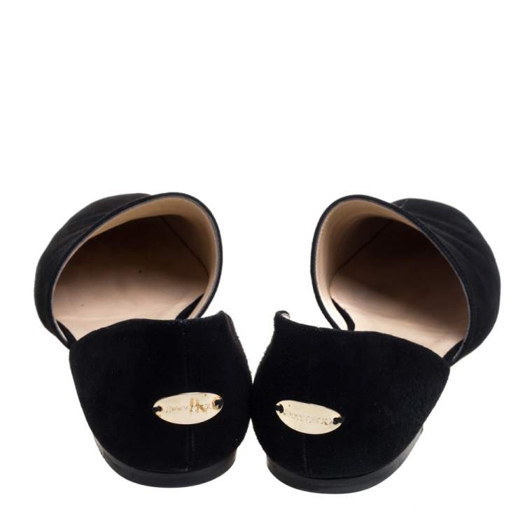 مملوكة مسبقًا Jimmy Choo Black Suede Globe Flats Size 39.5