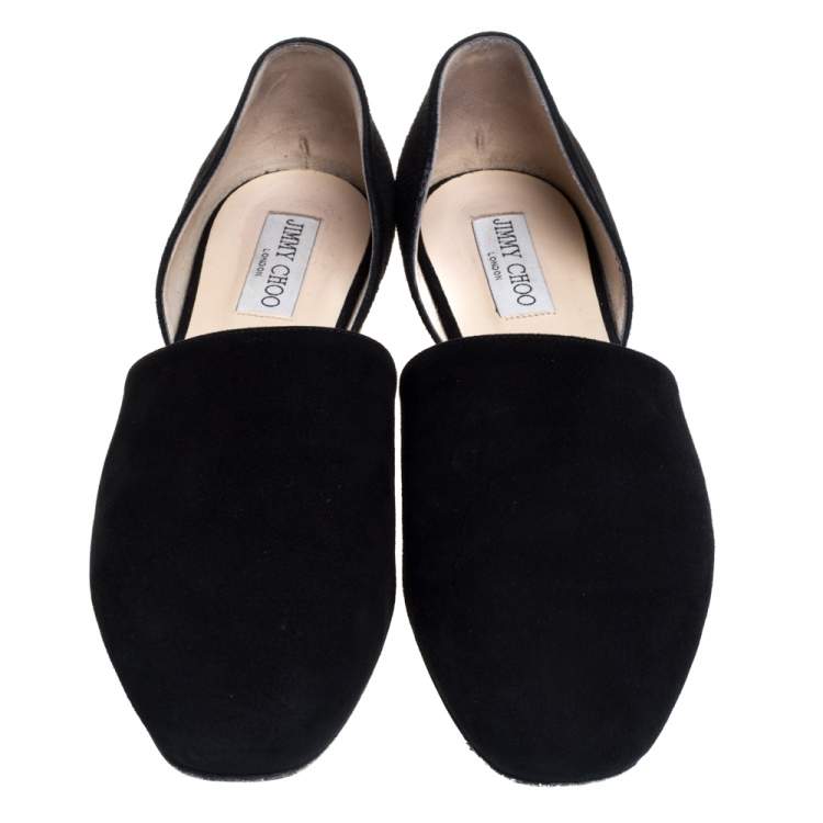 مملوكة مسبقًا Jimmy Choo Black Suede Globe Flats Size 39.5