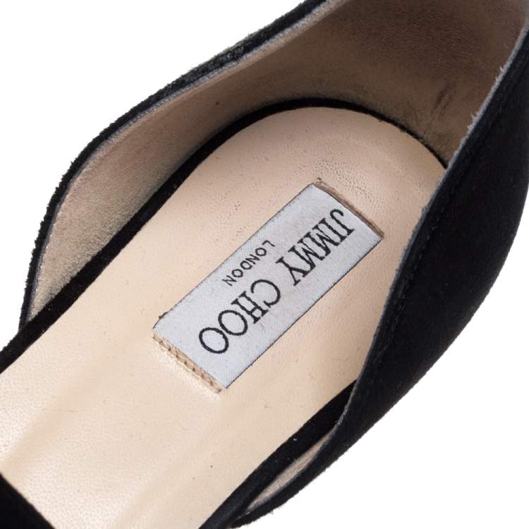 مملوكة مسبقًا Jimmy Choo Black Suede Globe Flats Size 39.5