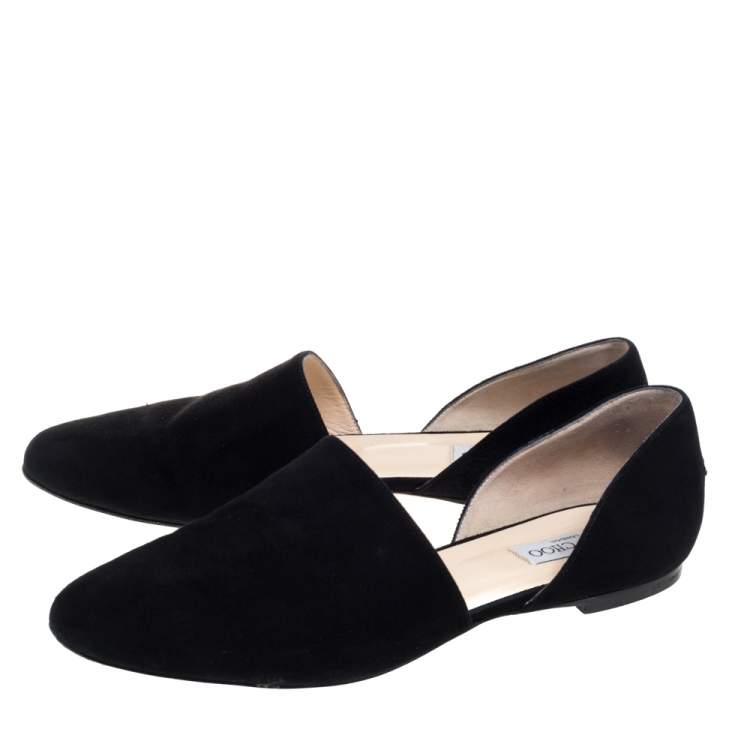 مملوكة مسبقًا Jimmy Choo Black Suede Globe Flats Size 39.5