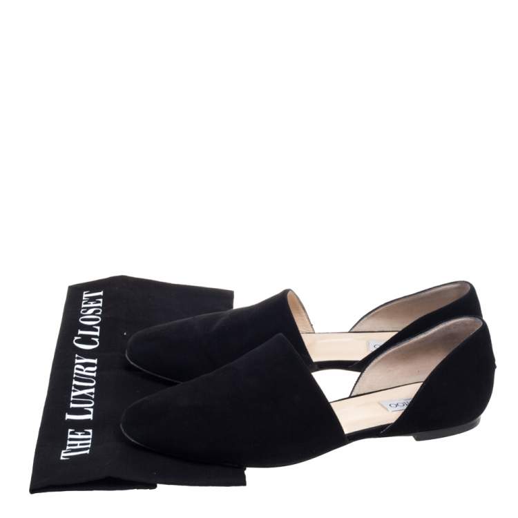 مملوكة مسبقًا Jimmy Choo Black Suede Globe Flats Size 39.5