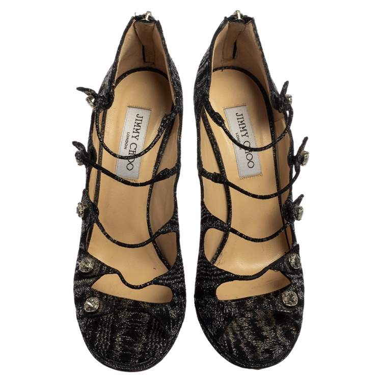 Pre Owned Jimmy Choo Black Tweed Strappy Sandals Size 40