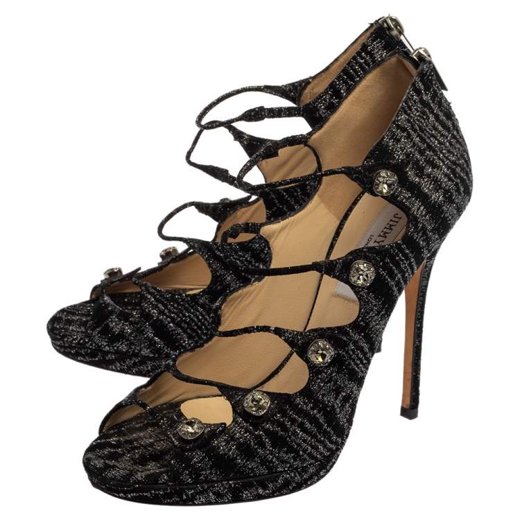 Pre Owned Jimmy Choo Black Tweed Strappy Sandals Size 40