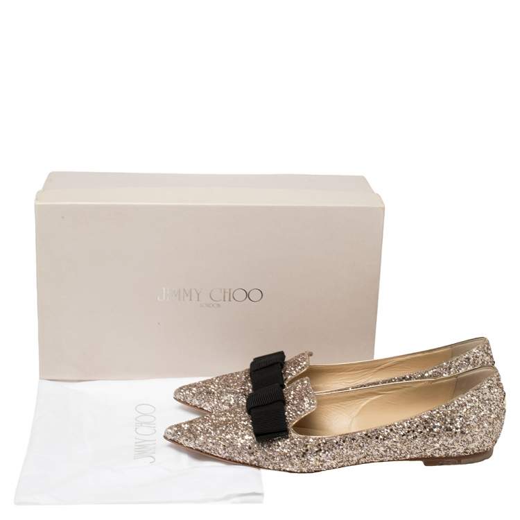 Pre Owned Jimmy Choo Gold Glitter Gala  Flats Size 37