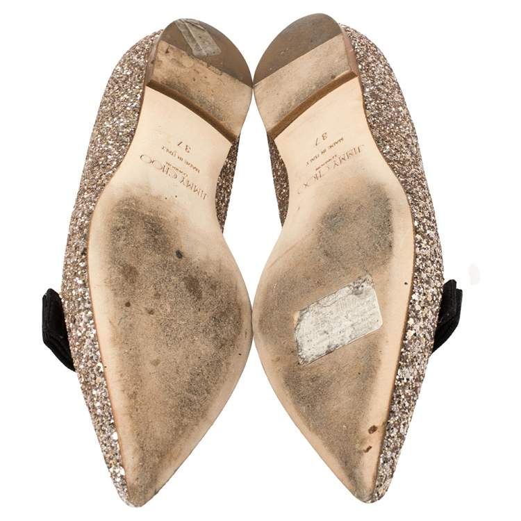 Pre Owned Jimmy Choo Gold Glitter Gala  Flats Size 37