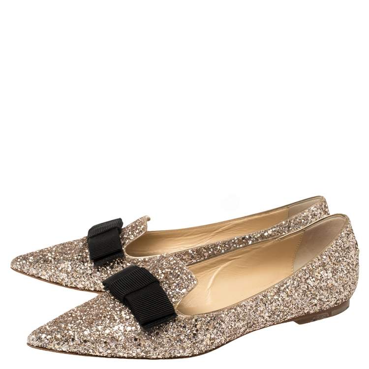 Pre Owned Jimmy Choo Gold Glitter Gala  Flats Size 37