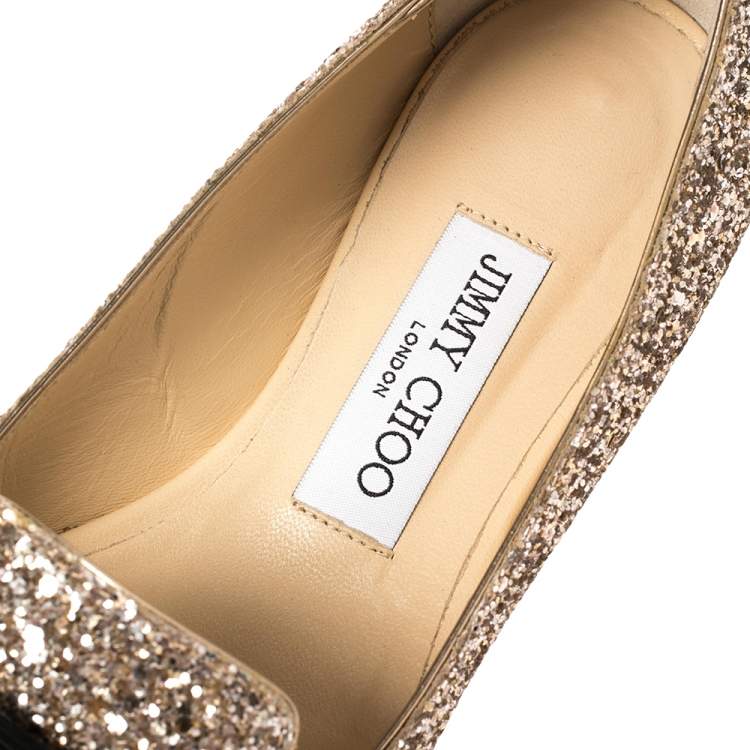 Pre Owned Jimmy Choo Gold Glitter Gala  Flats Size 37