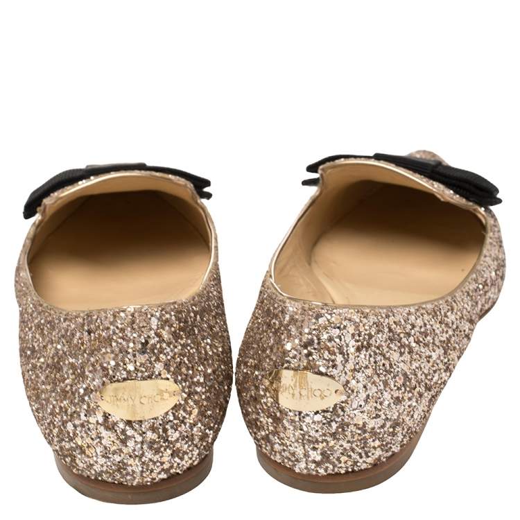 Pre Owned Jimmy Choo Gold Glitter Gala  Flats Size 37