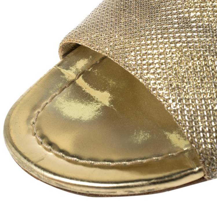 Pre Owned Jimmy Choo Gold Lamé And Glitter Nanda Flat Slides Size 39.5