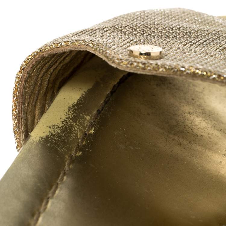 Pre Owned Jimmy Choo Gold Lamé And Glitter Nanda Flat Slides Size 39.5
