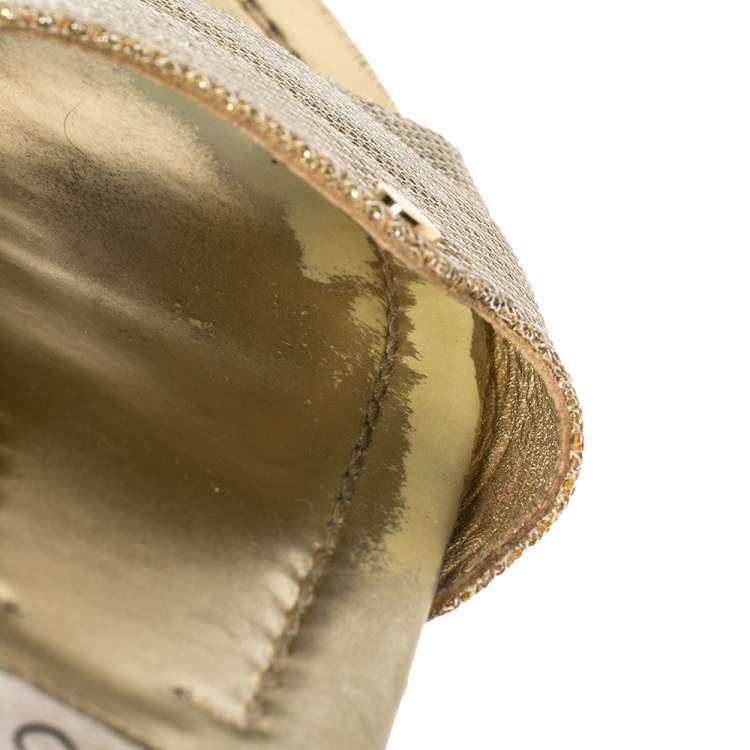 Pre Owned Jimmy Choo Gold Lamé And Glitter Nanda Flat Slides Size 39.5