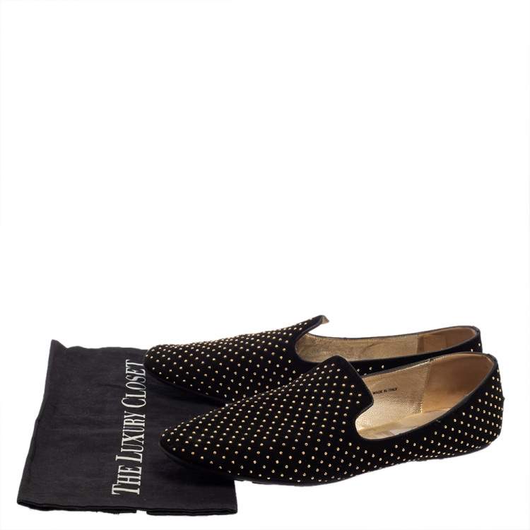Pre Owned Jimmy Choo Black Studded Suede Wheel Smoking Slippers Size 41