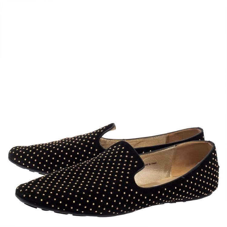 Pre Owned Jimmy Choo Black Studded Suede Wheel Smoking Slippers Size 41