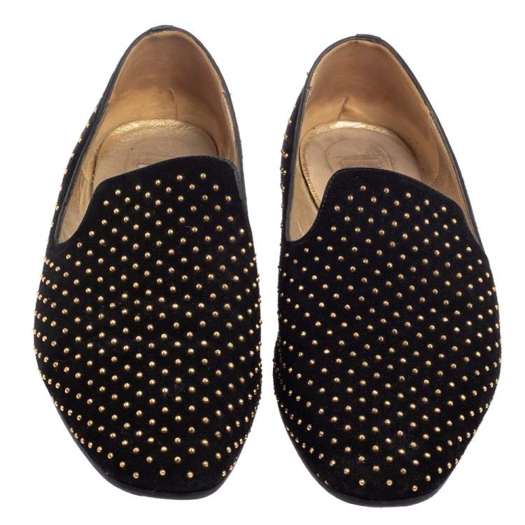 Pre Owned Jimmy Choo Black Studded Suede Wheel Smoking Slippers Size 41