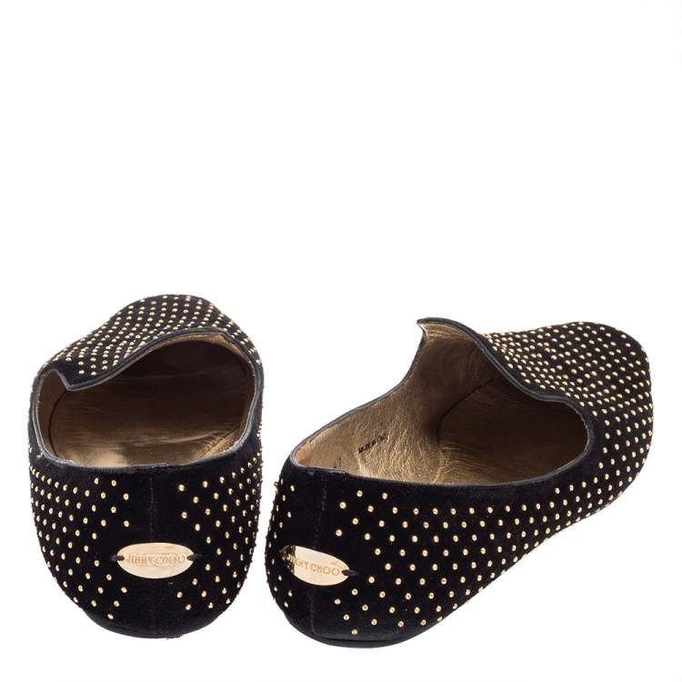 Pre Owned Jimmy Choo Black Studded Suede Wheel Smoking Slippers Size 41