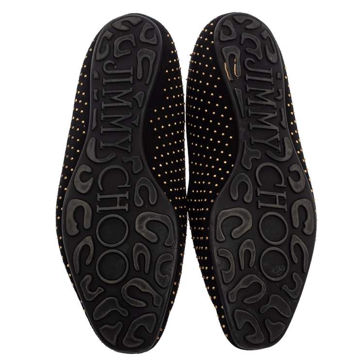 Pre Owned Jimmy Choo Black Studded Suede Wheel Smoking Slippers Size 41