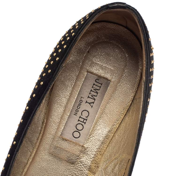 Pre Owned Jimmy Choo Black Studded Suede Wheel Smoking Slippers Size 41