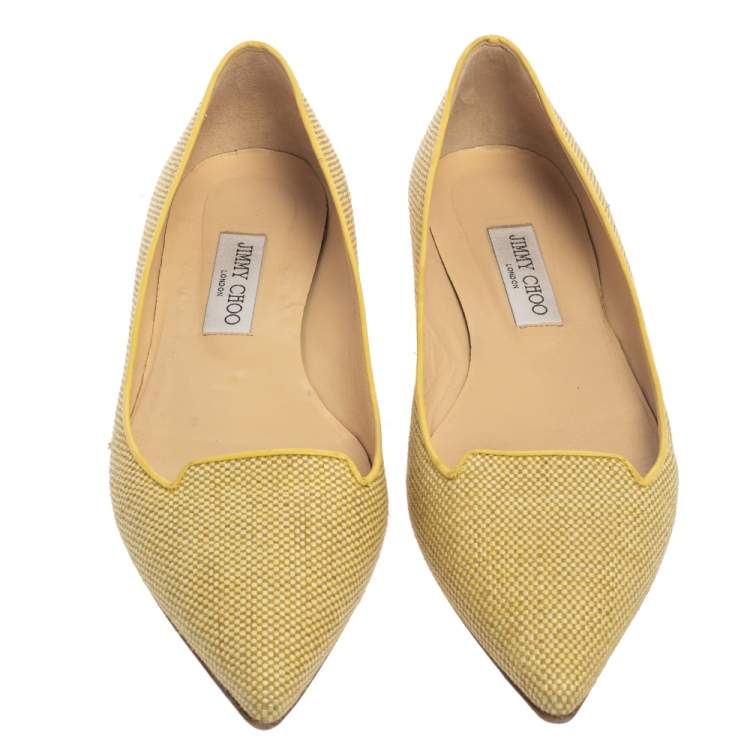 Pre Owned Jimmy Choo Yellow Canvas Attila Ballet Flats Size 41