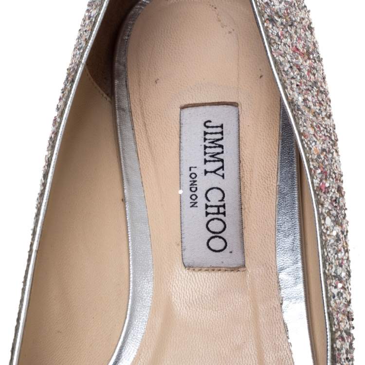 Pre Owned Jimmy Choo Silver Glitter Romy Pointed Toe Flats Size 42
