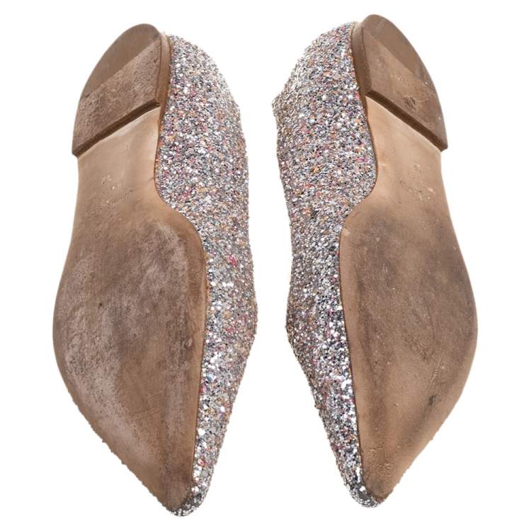 Pre Owned Jimmy Choo Silver Glitter Romy Pointed Toe Flats Size 42