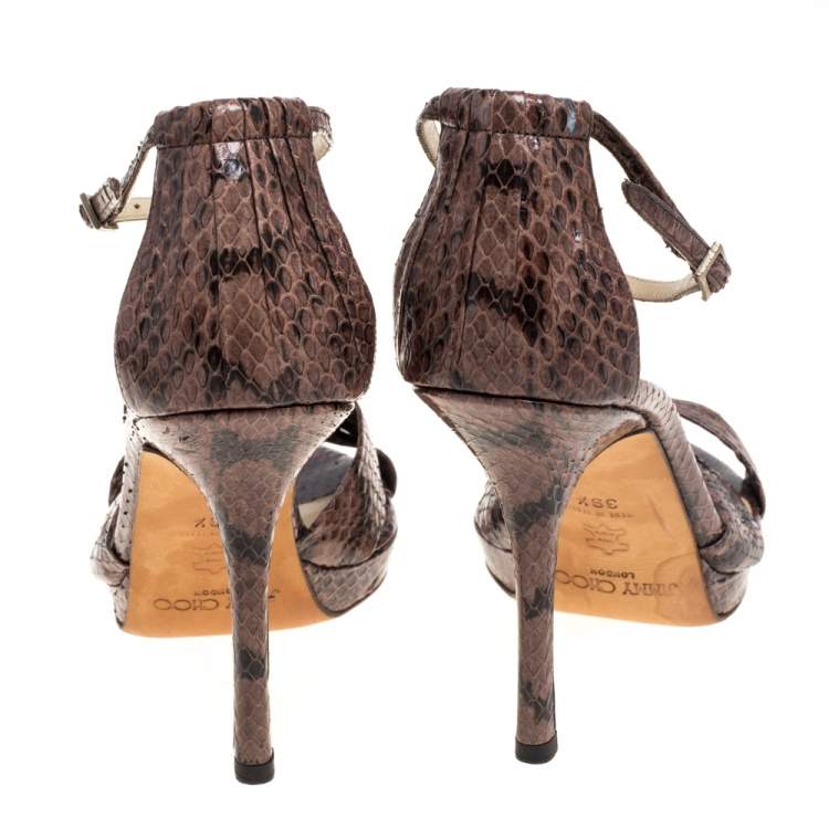 Pre Owned Jimmy Choo Brown Python Macy Platform Sandals Size 39.5