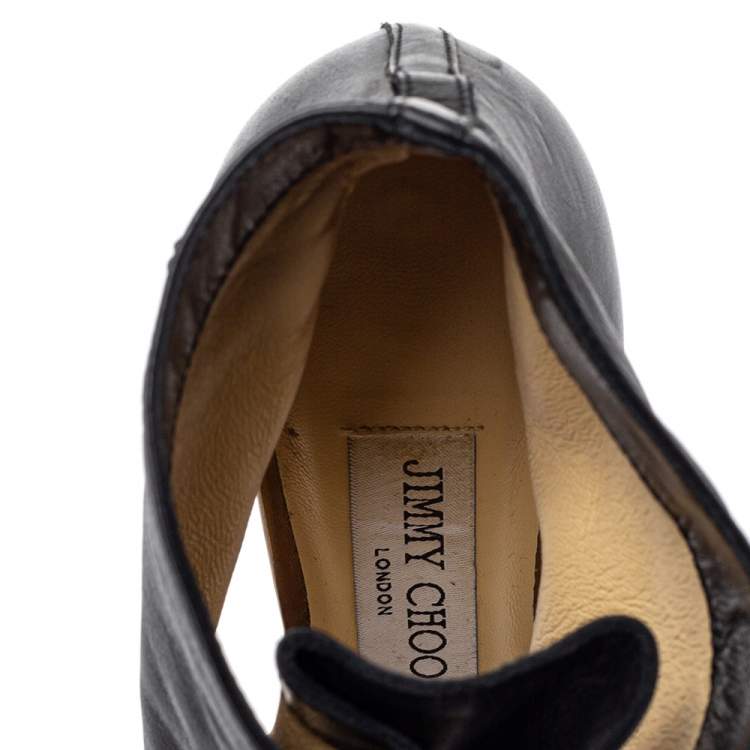 مملوكة مسبقًا Jimmy Choo Black Leather Lace Up Peep Toe Boots Size 35.5