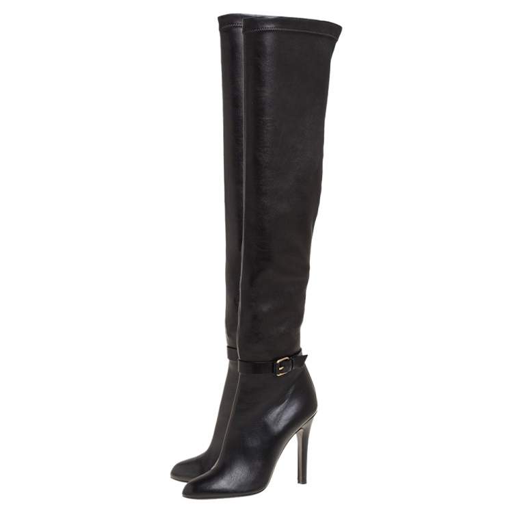 Pre Owned Jimmy Choo Black Leather Knee High Boots Size 40